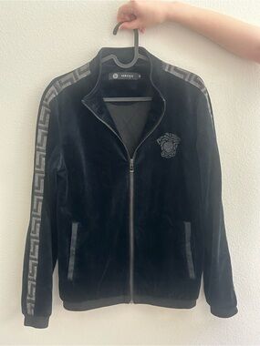 Versace Black Velour Greek Key Track Jacket